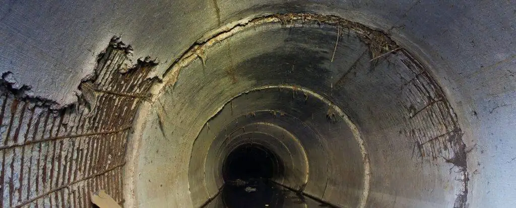 Old damaged sewer which could be repaired with geopolymer materials.